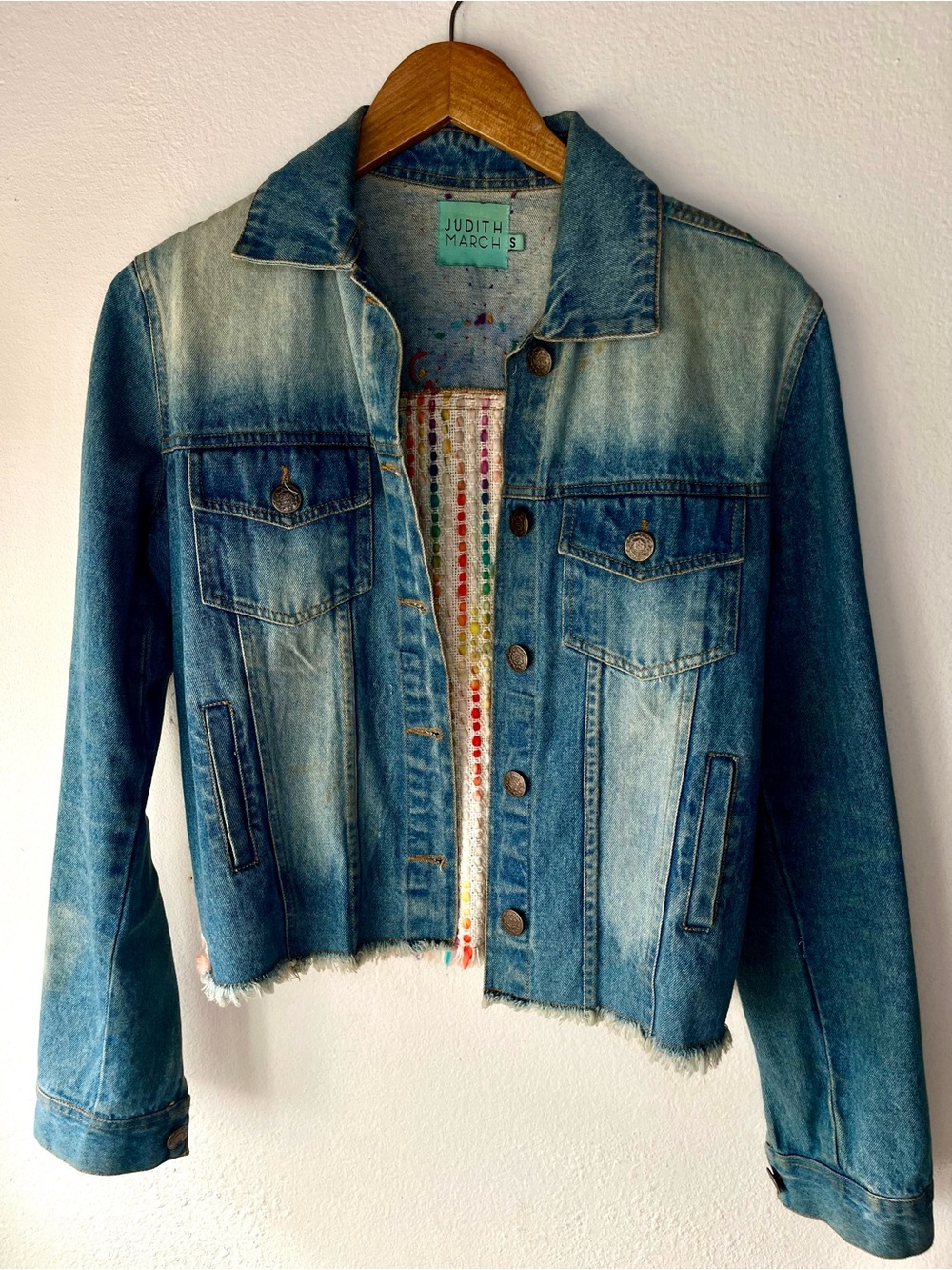 Judith March Woven Pastel Sunburst Denim Jacket Size Small 🌈 - Picture 6 of 11